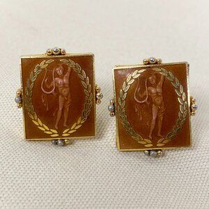 Vintage Mid Century Modern Ancient Greek Roman Nude Male Cuff Links by Swank